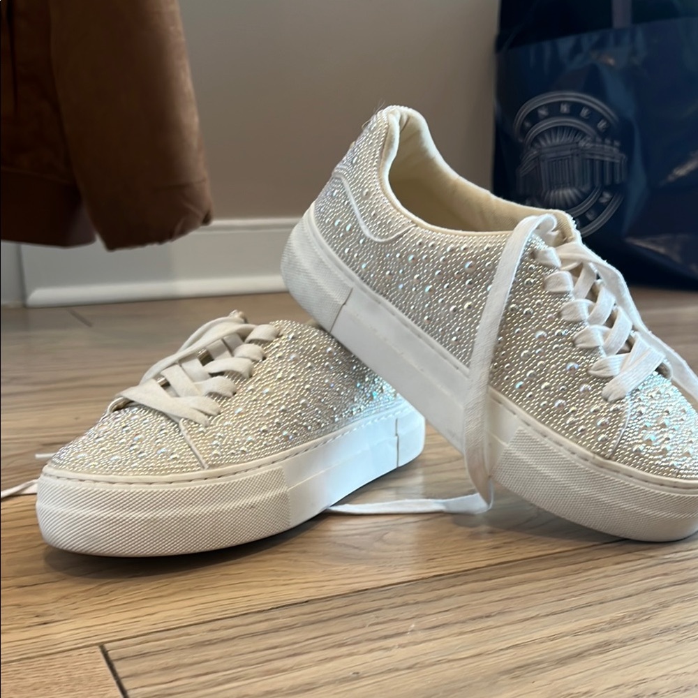Women's White Embellished Sneakers
